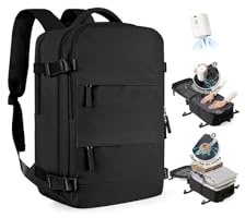 SZLX Großer Reiserucksack Damen,Vakuum Rucksack mit Pumpe Ryanair Handgepäck Herren,Wasserdichter Outdoor-Sportrucksack Lässiger Tagesrucksack Fit 14 Zoll Laptop mit Schuhfach und Laptopfach, Schwarz