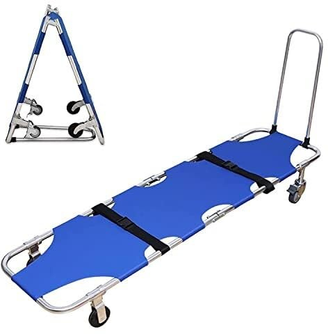 Folding Portable Stretcher with 4 Wheels - Lightweight Aluminum Emergency Rescue Stretcher for Hospital, Clinic, Home Care, and Sports - 350lb Capacity