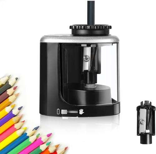 elzle Elektrischer Anspitzer mit Behälter, Bleistiftspitzer Elektrisch Batteriebetrieb, Austauschbaren Klingen Sicherer und Rutschfester Tragbarer Spitzer Elektrisch Geeignet für Haus Schule