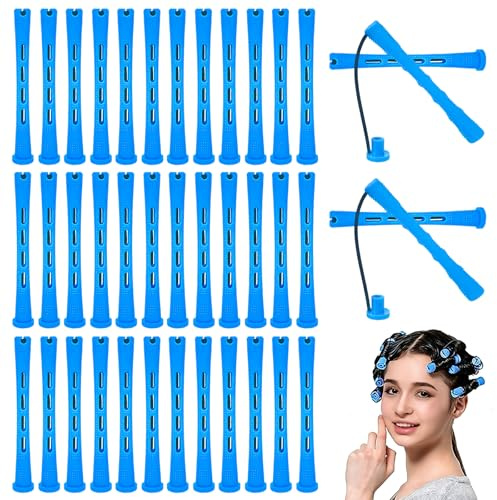 40 Pcs Blue Plastic Hair Perm Rods Small Cold Wave Rods Curling Rollers DIY Hair Curler Styling Tools for Hairdressing Hair