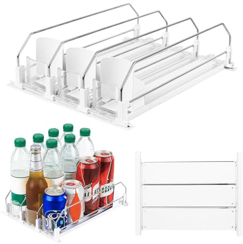 HETYYAEKQ Organizzatore Frigorifero Automatico, Portabottiglie Frigo, Organizzatore per Frigorifero per Bevande a 3 File, Portabevande Distributore di Bevande Scorrevole per 12 Lattine di Birra, Soda