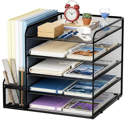 TOSUTO Organizzatore Di Carta Da Scrivania 5 Livelli,Porta Documenti Ufficio Scrivania,Vassoio Porta Lettere,adatto per la conservazione di articoli da ufficio e documenti (nero)