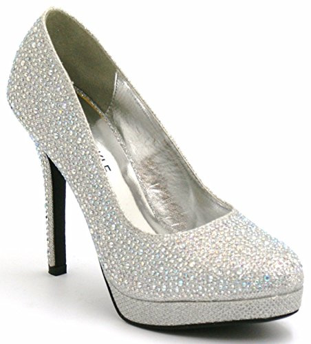 Womens Ladies HIGH Heel Sparkly Diamante Party Bridal Wedding Court Shoes (UK 4, Silver)