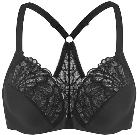MELENECA Women's Front Fastening Racerback Plus Size Stretch Lace Underwire Unlined Bras Black 40D