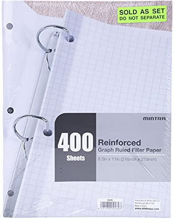 Mintra Reinforced Filler Paper (400 Sheets (4pk of 100), Graph Ruled)