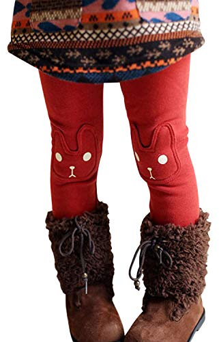 LAEMILIA Leggings d'hiver chauds en tricot pour enfants et filles - Doublure polaire épaisse - Leggings thermiques - Collants de Noël, Rouge, 5-6 ans