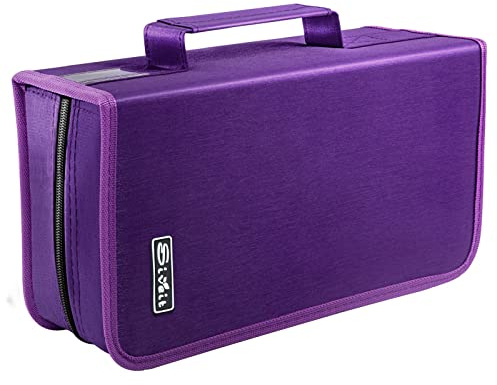 Siveit DVD Case Holder, CD/DVD Case Wallet Binder Holder 160 Capacity CD DVD Cases Organizer Portable CD Binder Wallet for Home Travel (Black binder, Purple)