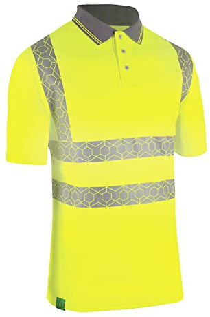 Beeswift Envirowear Saturn Yellow Hi-Vis Short Sleeve Polo Unisex Reflective Sustainable Circular Process Safety PPE Workwear - 2X-Large