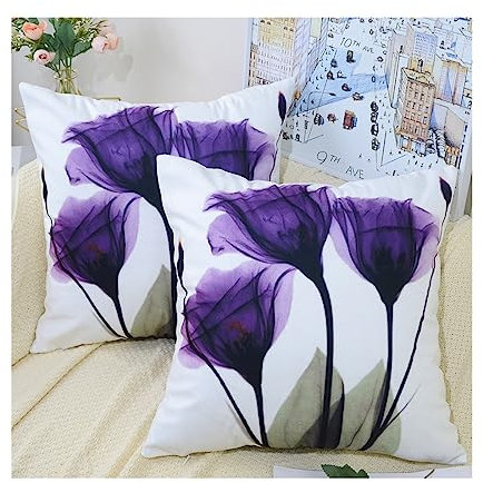TIAODIAN Set of 2 Velvet Cushion Covers 45 x 45 cm Modern Home Art Decorative Throw Pillow Case 18x18 inches for Living Room Sofa Garden Outdoor Decor Cushions (Purple, 45 x 45 cm)
