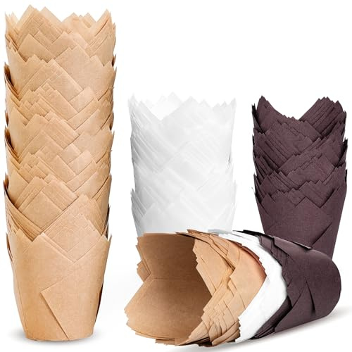 Lot de 200 caissettes à cupcakes tulipes de qualité supérieure pour muffins de cuisson - Résistants à la graisse - Taille standard - Papier sulfurisé classique pour fête, Noël JIRNGLA