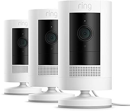 Ring Outdoor Camera Plug-In (Stick Up Cam) | HD outdoor Security Camera with Two-Way Talk, Wifi, Works with Alexa | alternative to CCTV system | 30-day free trial of Ring Home | 3 Cameras