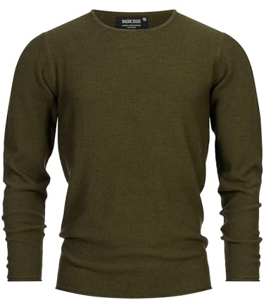 Indicode Herren Loakim Klassischer Strickpullover mit Rundhalsausschnitt | Pullover Herrenpullover Pulli meliert für Männer Army, S