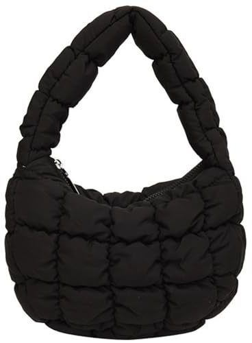 Sac bouffant pour femme Mini matelassé mignon sac à main à bulles croissant de poignet cartable Y2k, noir, Small, Tendance