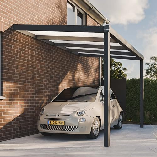 Pratt & Söhne Carport aus Aluminium 406 x 258 x 285 cm - Autoüberdachung inkl. Hohlkammerplatten - Garage Unterstand Terrassenüberdachung - Pergola Veranda - Anthrazit