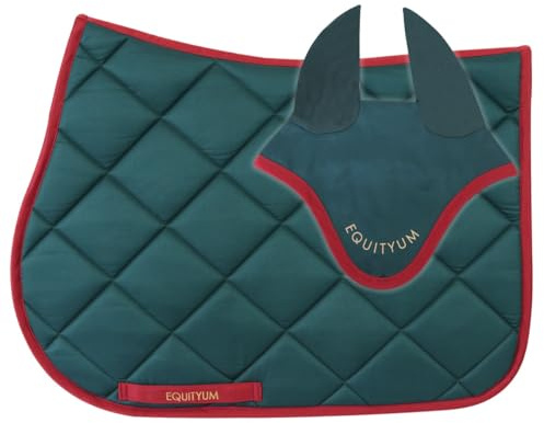 Sottosella+Cuffietta Logo Equityum Sally, Alta Qualità, Design Italiano, Materiali Innovativi, Traspirabilità e Dettagli Raffinati per il Comfort del Cavallo (verde/rosso, full)
