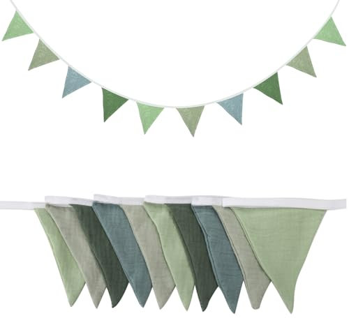 TNSLAND Wimpelkette Kinderzimmer Stoff Outdoor Wetterfest Deko Gartenparty Happy Birthday Girlande Dekorationen Geschenk Bonbonfarben (Groen)