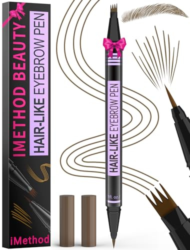 iMethod Microblading Augenbrauenstift - Eyebrow Pencil Dual-Ended 2-in-1 Augenbrauenstift mit 4-Micro-Gabelspitzen & Präziser Pinselspitze erzeugt Natürliche Augenbrauen, Braun