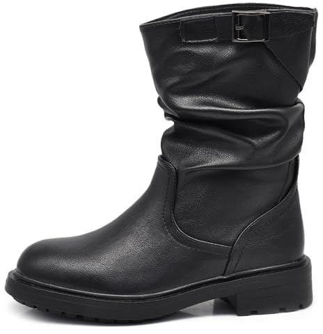 IF Stivali Stivaletti Anfibi Biker Motociclista Arricciati Caviglia Con fibia Da Donna G680 Nero N.39