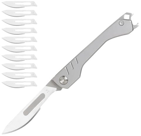 Anrbb Coltellino Tascabile EDC Con 10 Lama Sostituibile #24, Coltello Pieghevole per Caccia all'aperto, Campeggio, Pesca