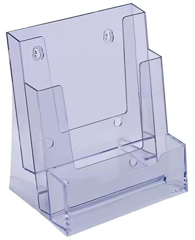 Paquete de 2 soportes transparentes para folletos A5 con agujero para colgar, menú acrílico, soporte independiente para folletos, folletos, para oficina, restaurantes, recepción, tarjetas de visita