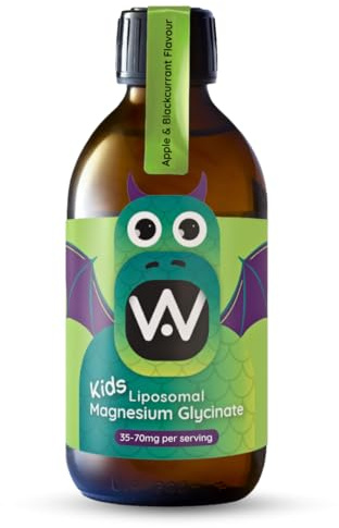 WELL ACTUALLY Kids Liposomal Magnesium Glycinate Liquid – Great Tasting Mighty Magnesium Supplement for Children Aged 2 to13 | Sleep, Energy & Brain Support – Vegan, 250 ml | Apple & Blackcurrant