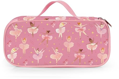 NEIUJADK Cute Ballerina Pencil Case for Girls, Large Capacity Pink Ballet Dancer Print Stationery Bag with Handle, Portable Pencil Pouch for School & Travel