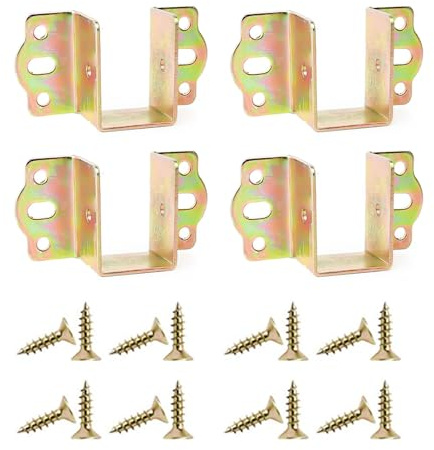 Psdndeww 4 soportes de madera en forma de U para vigas de cama, conectores fijos de madera, bisagras de esquina gruesas, ganchos para muebles, bisagras