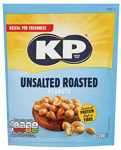 KP Nuts - UNSALTED Peanuts - 250g Pack - Roasted until golden for the perfect KP taste and crunch - Source of protein - High in fibre