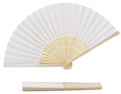 OLILLY - 50 Abanicos Blancos de Calidad en Tela y Bambú (Blanco, 50 Abanicos)