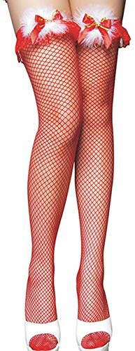 MAKFORT Collants résille de noël noir rouge cuisse haute dentelle collants bas Sexy sur les chaussettes au genou pour costume de noël collants résille