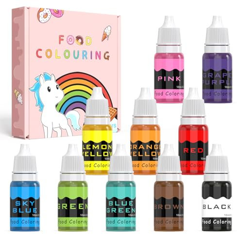Lebensmittelfarbe flüssig 10ml×10 Farben konzentrierte flüssige Kuchenglasur Lebensmittelfarbe-Set zum Backen, Dekorieren, Kochen und Fondant. Vibrant Rainbow Food Colors Farbstoff für Heimwerker