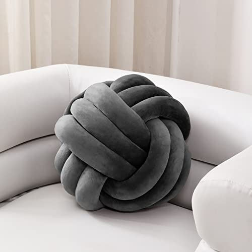Sioloc Morbido nodo palla cuscini cuscino rotondo decorazione domestica cuscino cuscino peluche rotondo cuscino annodato fatto a mano peluche (13,7 pollici, grigio scuro)