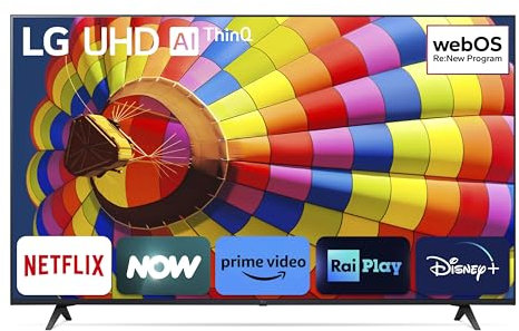 LG UHD 65'', Serie UT8000 2024, 65UT80006LA, Smart TV 4K, Ultra HD, Processore α5 Gen7, 20W, 3 HDMI, HDR10 Pro, Filmmaker Mode, Game Optimizer, Alexa, Wi-Fi, webOS 24, Telecomando Puntatore