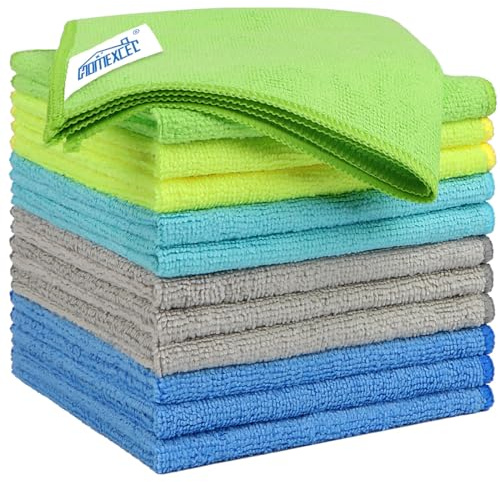 HOMEXCEL Lot de 12 chiffons de nettoyage en microfibre pour voitures, 31,8 x 31,8 cm, chiffons de nettoyage ultra absorbants, non pelucheux pour la maison, la cuisine, les fenêtres et la voiture