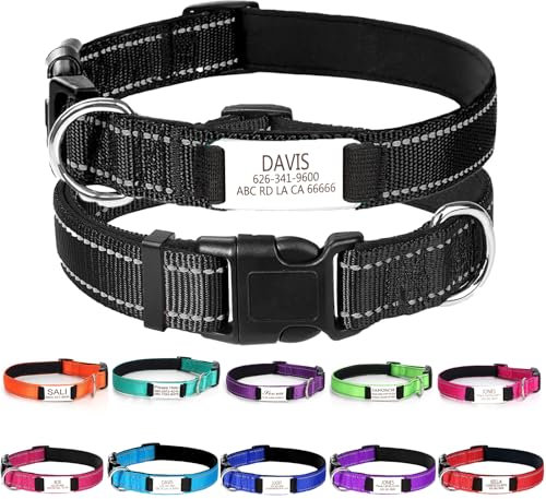 Personalized Pet Collars,Dog Collar with Engraved Name Plate ID Tags,Custom Reflective Adjustable Nylon Collar,Pet Collar for Small Medium Large Dogs,Christmas Pet Gift