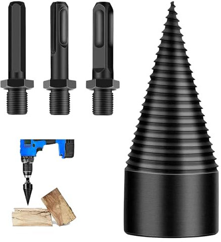 Fendeuse à Bois, 42 mm Cône à Bois, Cône de Forage, Fendeur de Bois avec 3 Poignées de Perçage, pour Fendeurs de Bois, Fendeurs de Bûches, Tarières à Echelons