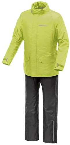 Tucano Urbano tuta antipioggia moto unisex Diluvio Day. Antipioggia donna compattabile. Kit antipioggia uomo. Set giacca e pantaloni impermeabile moto e scooter antivento. (Nero-Giallo, 2XL)