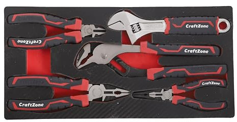 CraftZone 5-Piece Pliers & Wrench Set – Includes Compound Leverage Long Nose & Diagonal Pliers(6-Inch) & Combination Pliers(8-Inch), 10-Inch Water Pump Pliers, and 8-Inch Adjustable Wrench