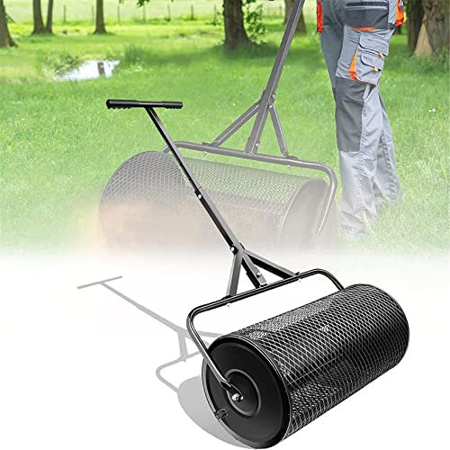 QLSABIA Esparcidores para césped y jardín, esparcidor de abono de 24 Pulgadas, esparcidor de turba con Mango en Forma de T Mejorado para Plantar y sembrar, Duradero y liviano, Color Negro