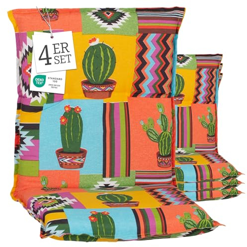 Beo® Turin 4er Set Niederlehner Gartenstuhl-Auflagen | Waschbar 30° | Atmungsaktiv & UV-beständig | Made in EU | Öko-Tex Standard | Extra Dicke Sitzkissen Outdoor