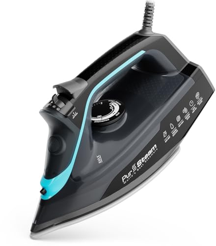 Pursteam SteamBurst+ 2830W Steam Iron, Ceramic Soleplate, Adjustable Steam, Burst of Steam, Self-Clean, Anti-Calc, Anti-Drip, Powerful & Long-Lasting Steam for All Fabrics (Blue-Active)