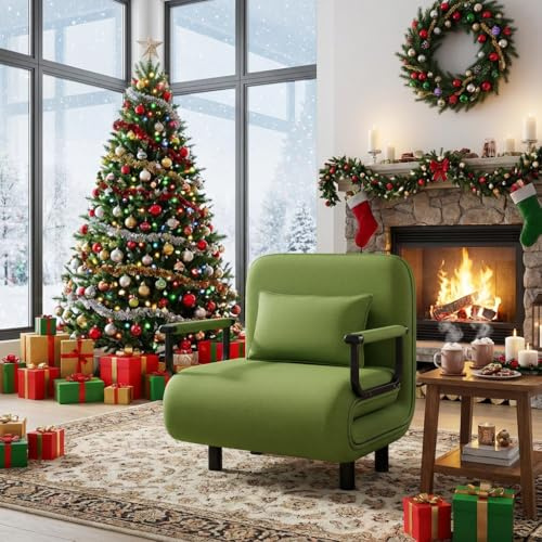 Fabulcozy Schlafsessel 4 in 1 mit Bettfunktion Schlafsofa, Sesse Leinen klappbar Schlafsessel, Schlafsofa mit Metallarmlehnen 100 kg Tragkraft (Grasgrün, 60 x 58 x 78 cm)