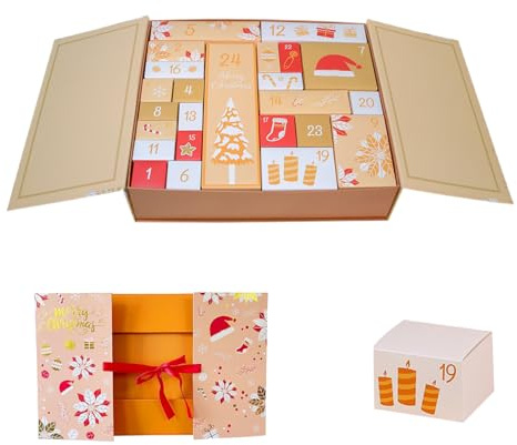 Tom adventskalender – vikbar presentförpackning med 24 galler, påfyllningsbar behållare för julnedräkning | kreativ semesterdekorationsorganisatör, bo-smyckesförvaringslåda