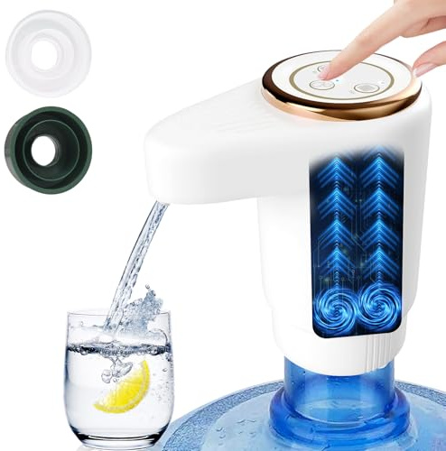 EasySpeed Dispensador de Agua de Doble Velocidad | Recargable 1200mAh Bomba de Grifo para Botellas con 2 Adaptadores | Compatible con Garrafas de 3 a 20 litros | para Camping, Casa & Oficina, Blanco