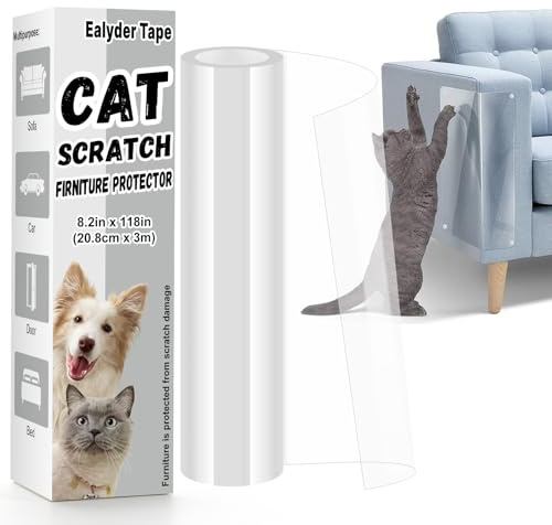 Ealyder Tape 20.8cm x 3m Door Protector from Cat Scratching, Clear Anti Dog Scratching Furniture Protector, Single Side Adhesive for Pets – with 30 Twist Pins, No-Residue