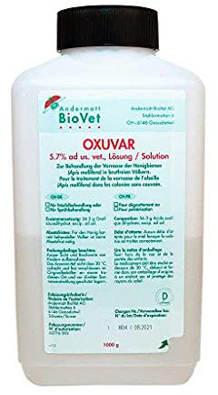 Andermatt BioVet OXUVAR® 5.7 - 1000 g - Oxalsäure zur Varroa Behandlung, Varroamilbe Sommer und/oder als Winterbehandlung 3,0 Oxalsäure-Dihydrat zum Besprühen von Ablegern, Kunstschwärmen brutfre