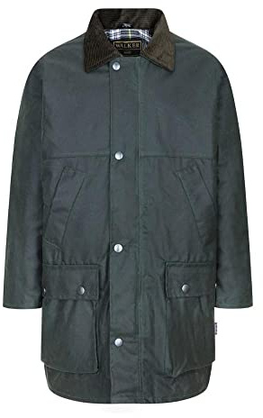 Walker & Hawkes - Veste cirée pour Enfant - rembourrée - Chasse/Campagne - Vert Olive - 13-14 Ans