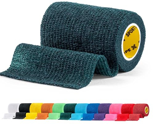 SPORTTAPE Self-Adhesive Cohesive Bandage, 7.5cm x 4.5m, Dark Green | Compression & Vet Wrap for Dogs, Horses, Sports Stretch Tape for Football, Ankles, Joints, Fingers, Wrists & Sock Tape