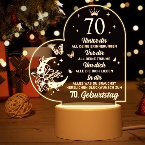 Vetbuosa Acryl Nachtlicht als Geschenk zum 70. Geburtstag für Frau & Mann, 1955er Geburtstagsdeko mit berührender Botschaft, Ideal für Vater, Mutter, Ehepartner & Freunde