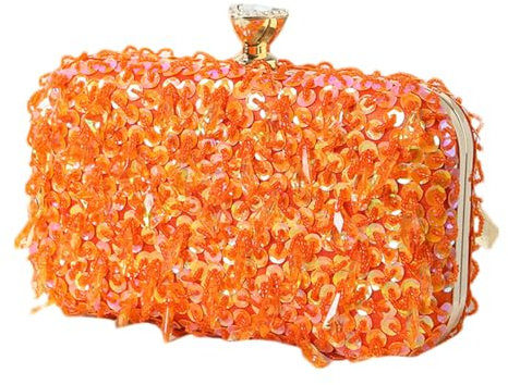 RomanticDesign Women Bling Evening Bag Fashion Embroidered Beaded Sequin Clutch Cocktail Wedding Party Purse, Orange